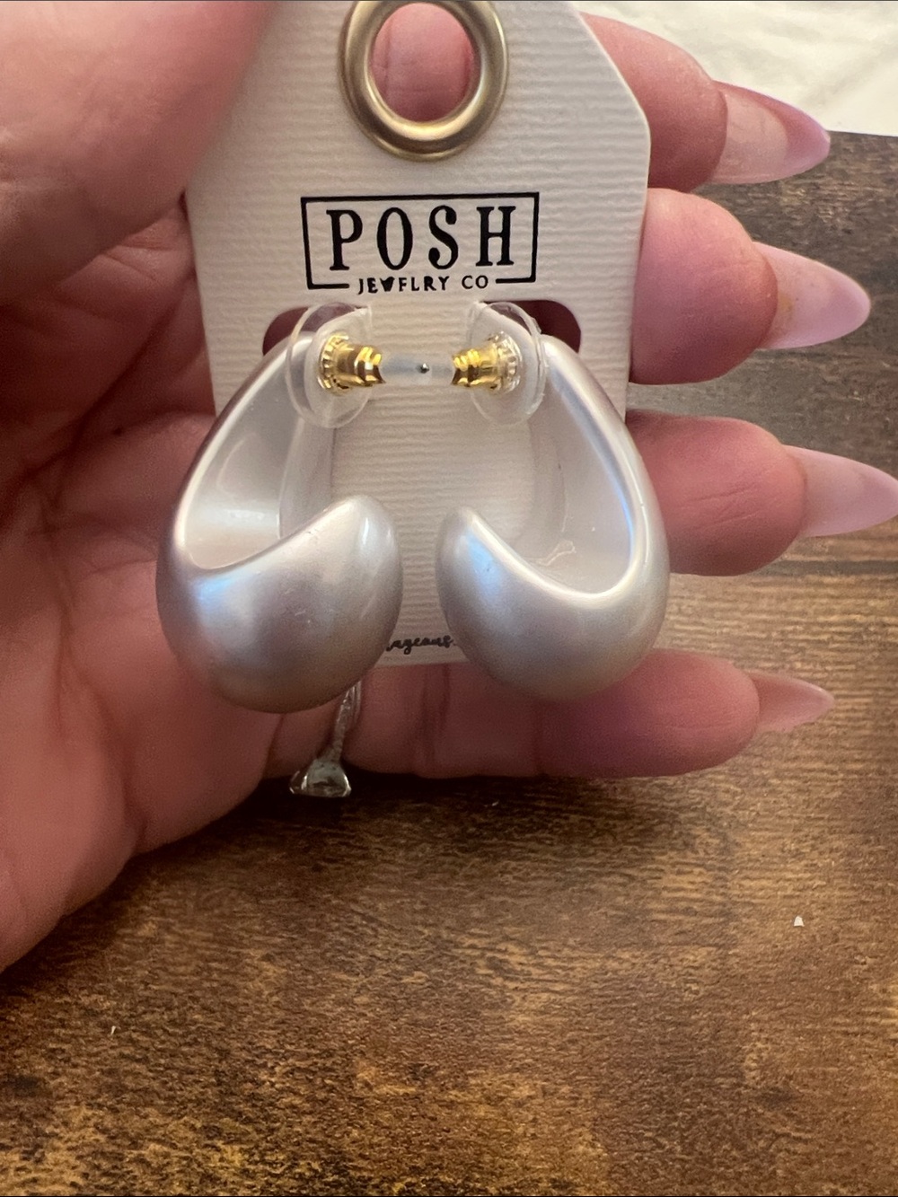 Posh Pearl-Effect Chunky Crescent Hoop Earrings - White